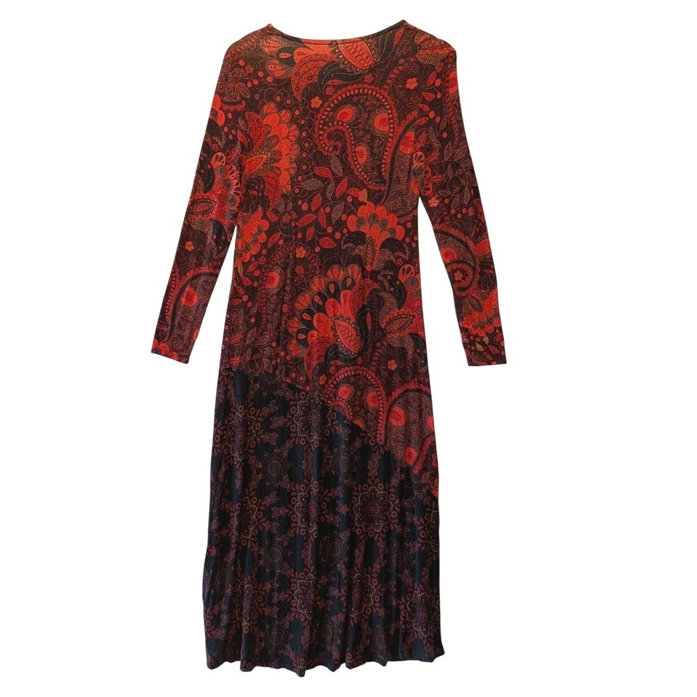 Soft Surroundings Red Black Paisley Floral V-Neck Midi Dress Petite XS 3BN36 - Picture 3 of 12